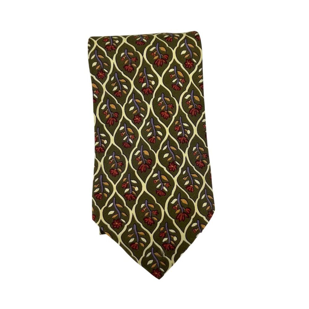 Valentino Cravatte Men's Green Brown Geometric Silk Tie